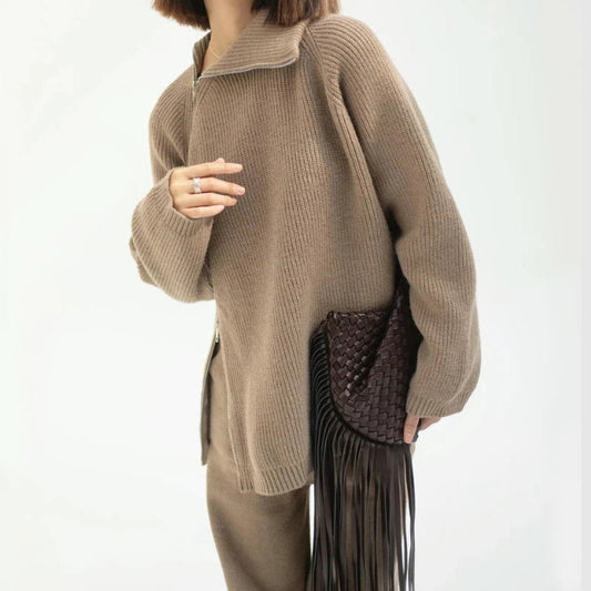 Loose Side-Zip Design Knit Top and Pants