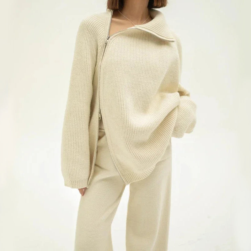 Loose Side-Zip Design Knit Top and Pants