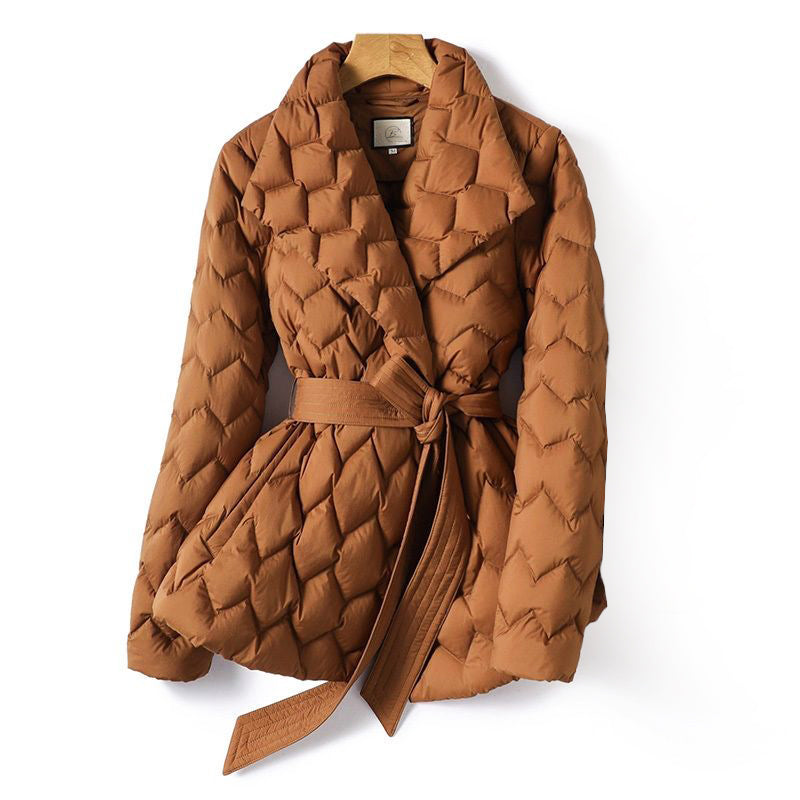 Cilicia - elegant quilted tie belt long jackets