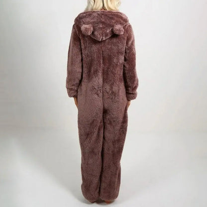 Women's Plush Hooded Onesie - Soft Fleece - Full Zip - Cozy Loungewear
