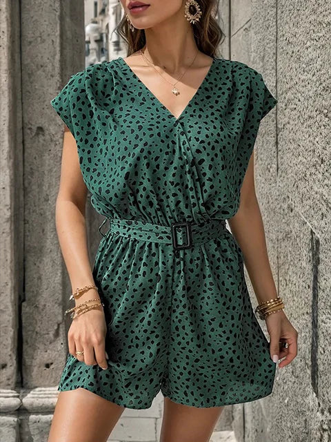 Belted Lightweight V-Neck Romper