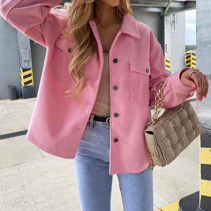 Women's solid color single-breasted wool coat