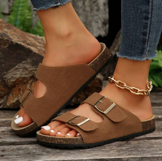 Suede Adjustable Supportive Footbed Slip-On Sandals