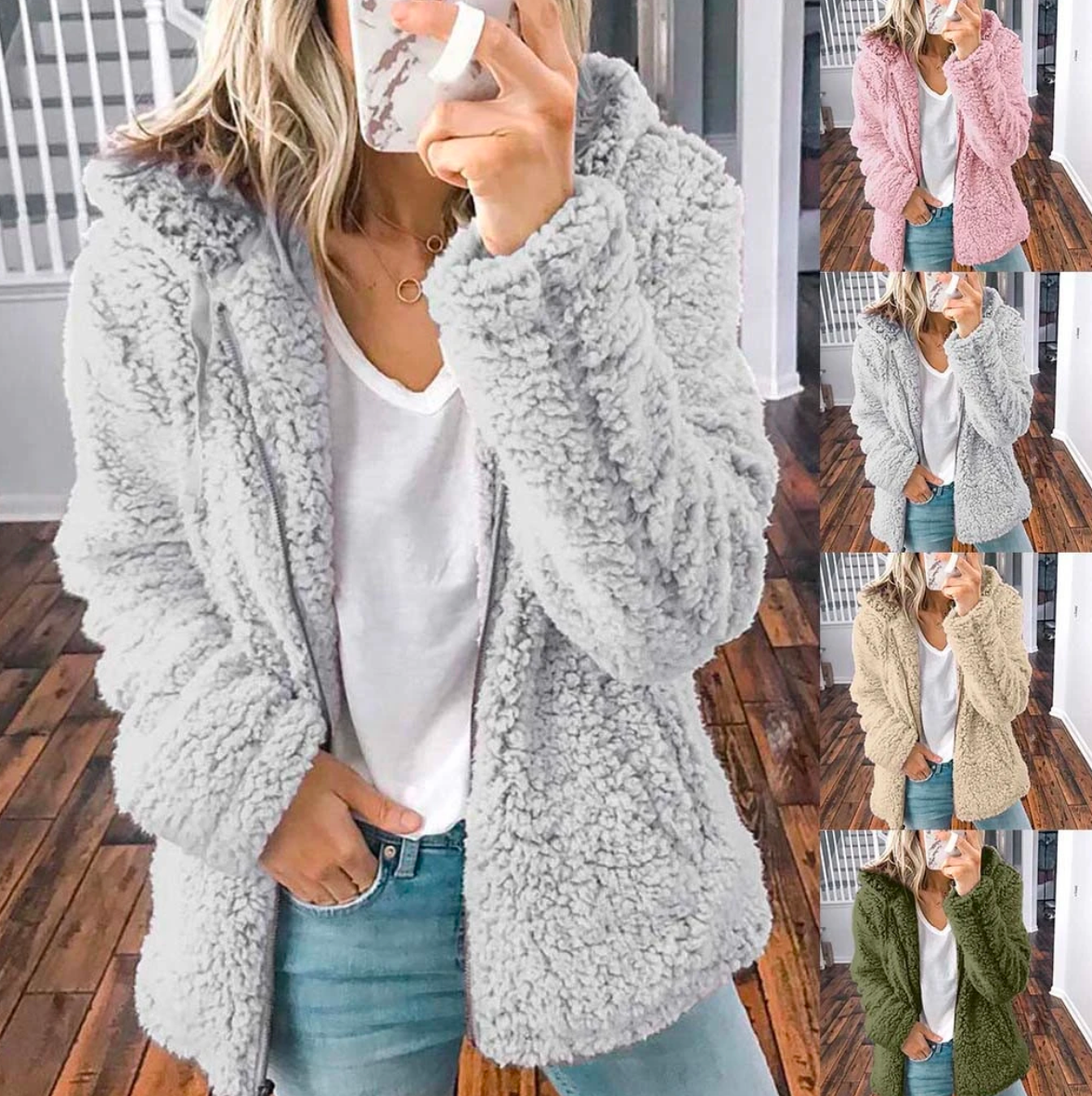 Women's hooded autumn and winter tops coat