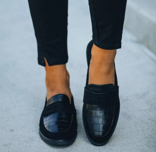 Crocodile-Embossed Leather Penny Strap Loafers