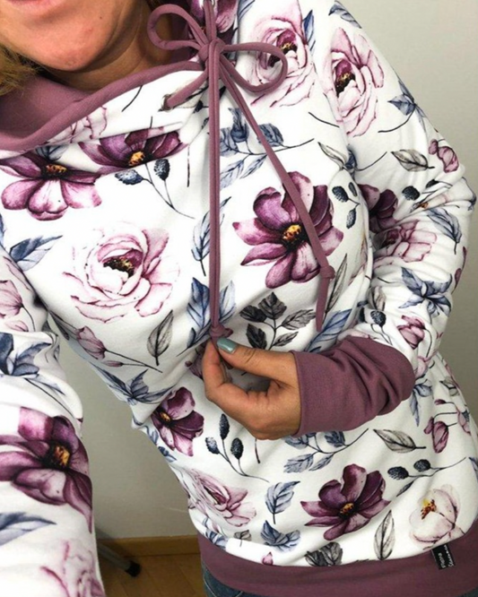 Loose Floral Hooded Long Sleeve Jacket