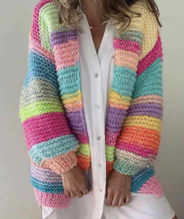 Women's rainbow color knitted cardigan