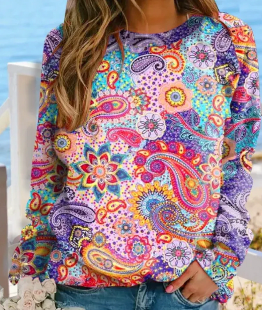 Women's loose printed long sleeved round neck sweatshirt