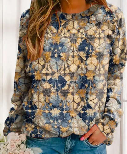 Women's loose printed long sleeved round neck sweatshirt
