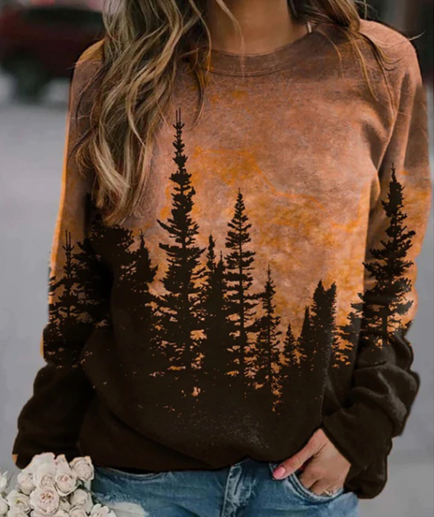 Women's longs sleeved printed fleece sweatshirt