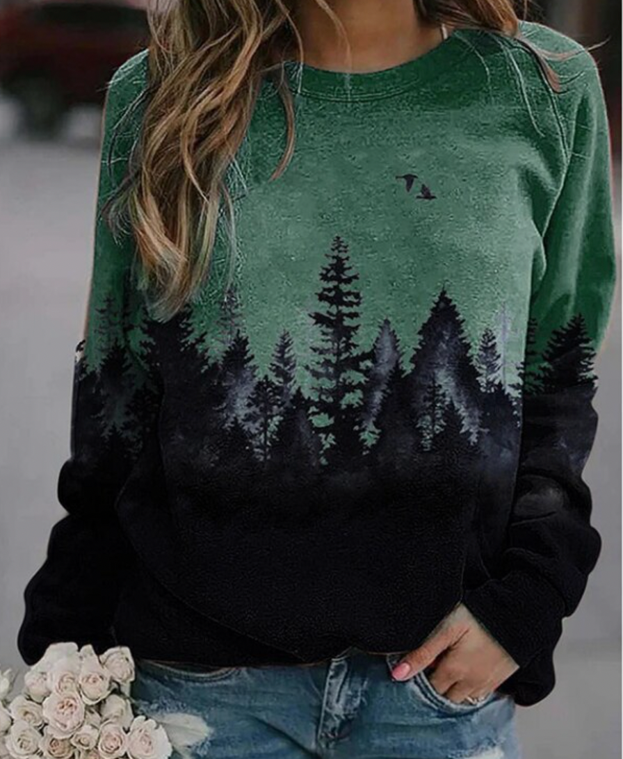 Women's longs sleeved printed fleece sweatshirt