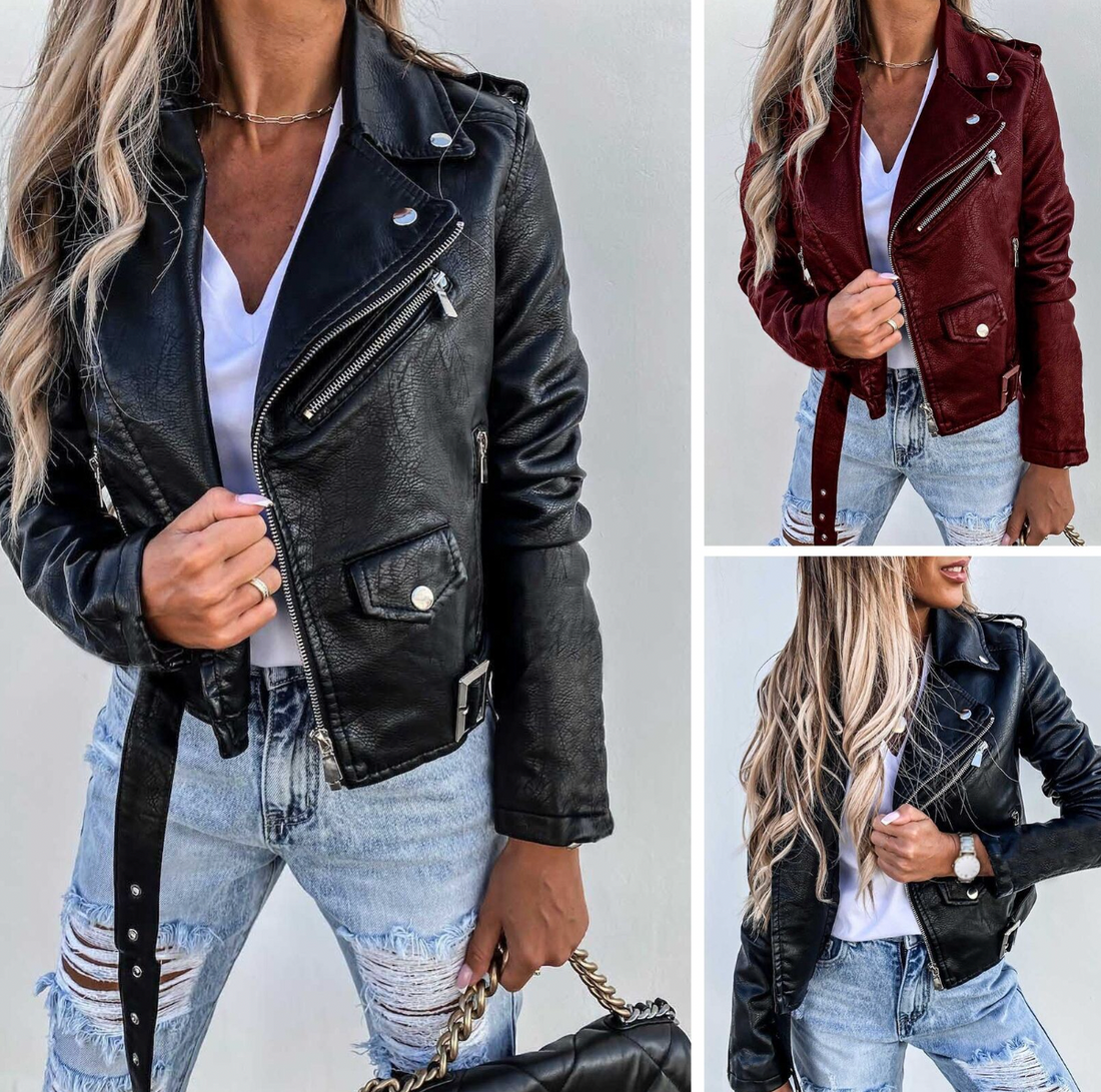 Women's winter motorcycle leather jacket