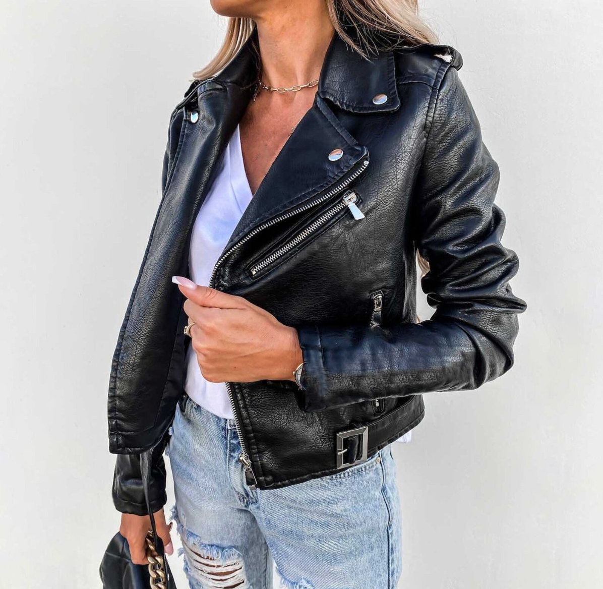 Women's winter motorcycle leather jacket