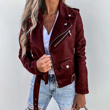 Women's winter motorcycle leather jacket