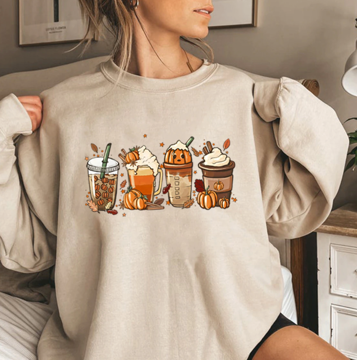 Women's halloween pumpkin print long sleeve casual sweatshirt