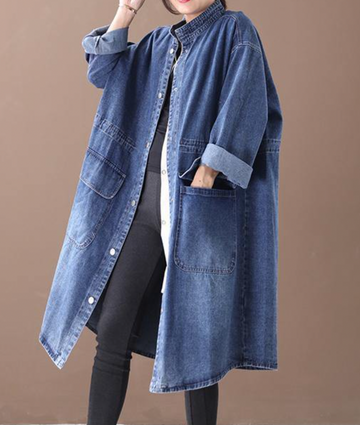 Women's warm oversize denim long jacket for autumn and winter