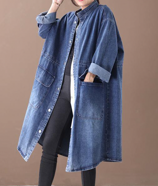 Warm Oversize Denim Long Jacket