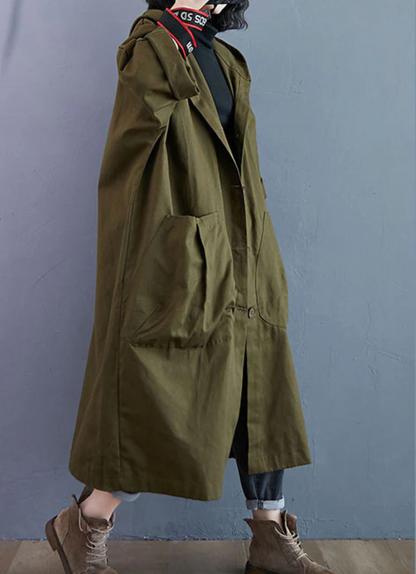 Women's oversize very warm long jacket with front pocket