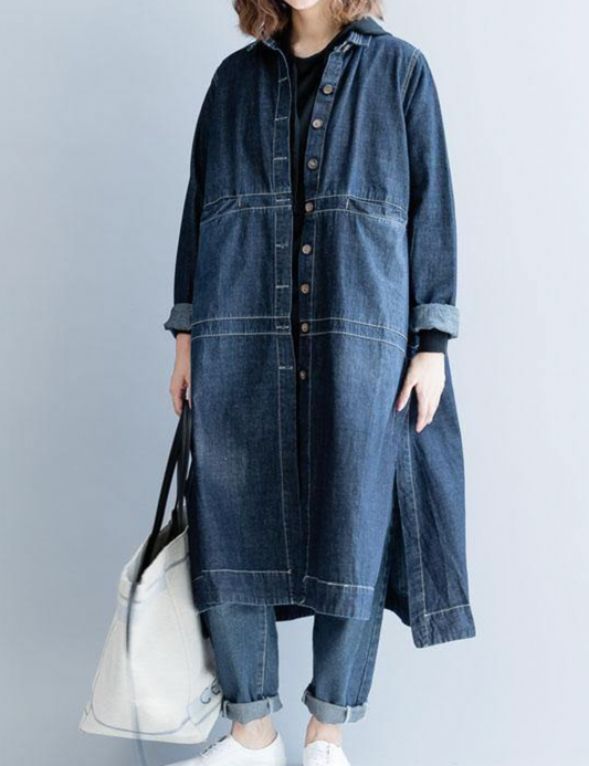 Warm Denim Button Closure Winter Jacket