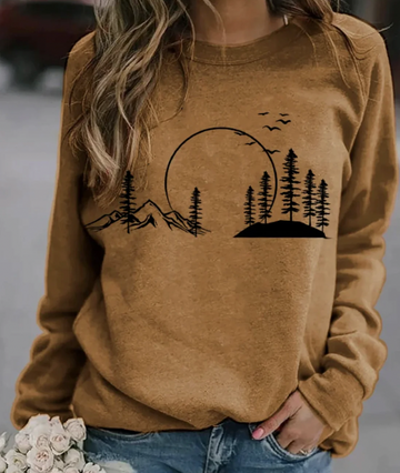 Women's scenic mountain forest graphic sweatshirt