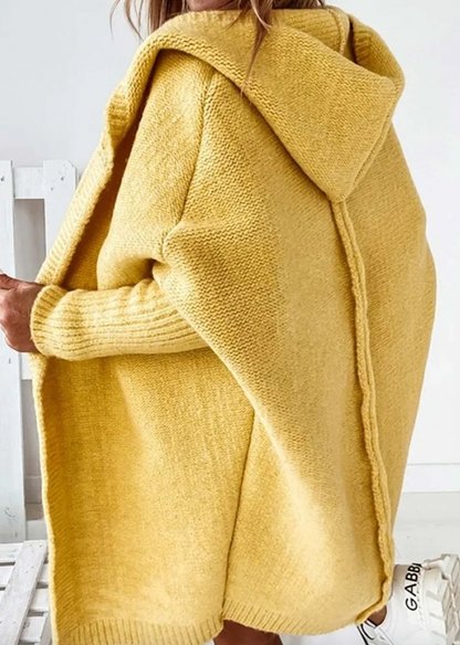 Women's casual bat sleeve hooded knitted cardigan sweater