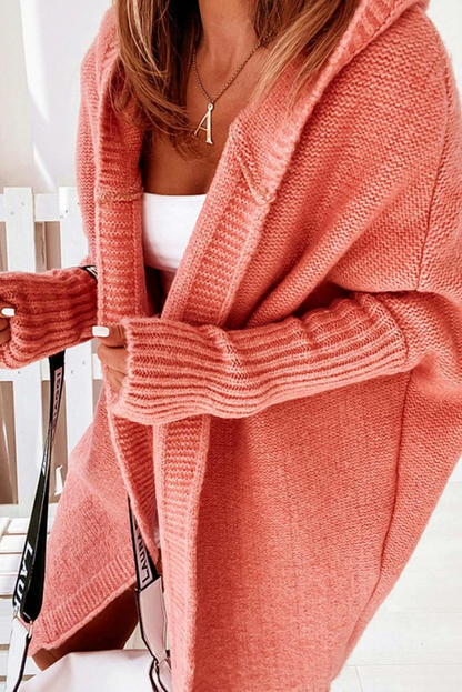 Women's casual bat sleeve hooded knitted cardigan sweater