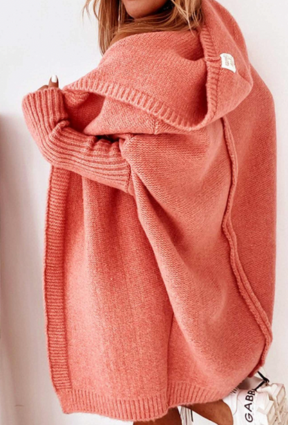 Women's casual bat sleeve hooded knitted cardigan sweater