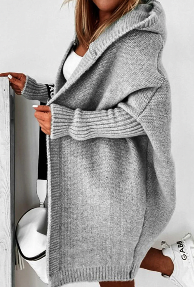 Women's casual bat sleeve hooded knitted cardigan sweater