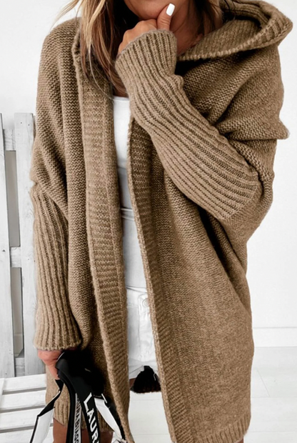 Women's casual bat sleeve hooded knitted cardigan sweater