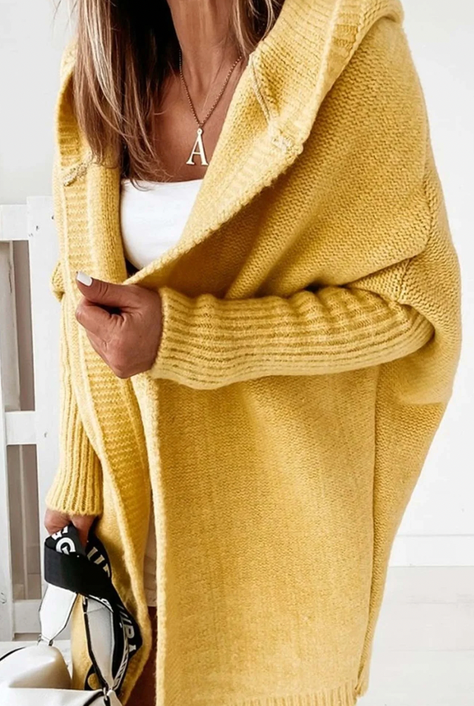 Women's casual bat sleeve hooded knitted cardigan sweater