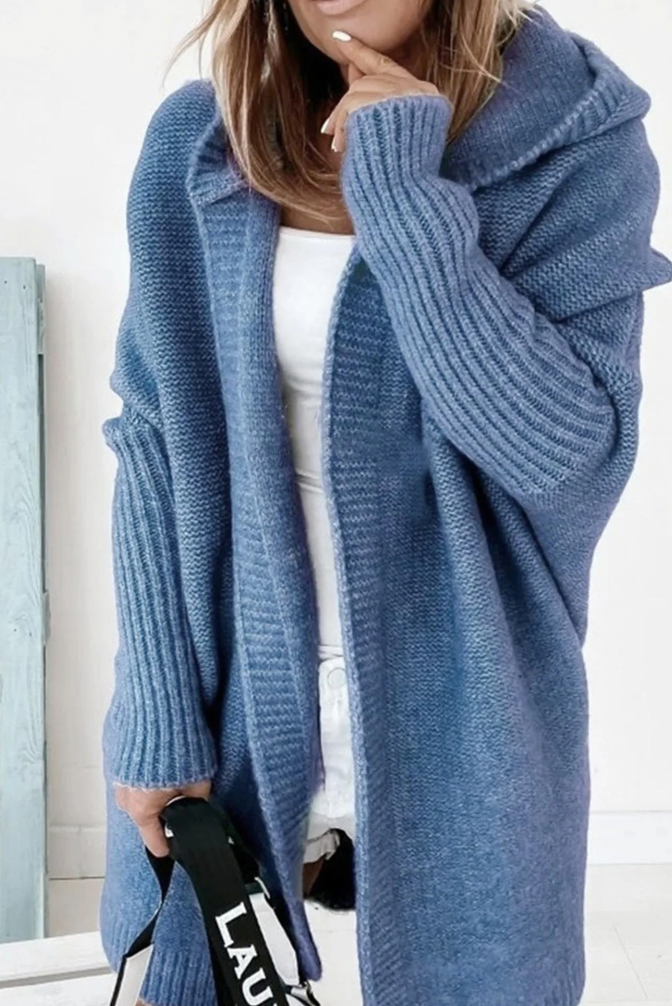 Women's casual bat sleeve hooded knitted cardigan sweater
