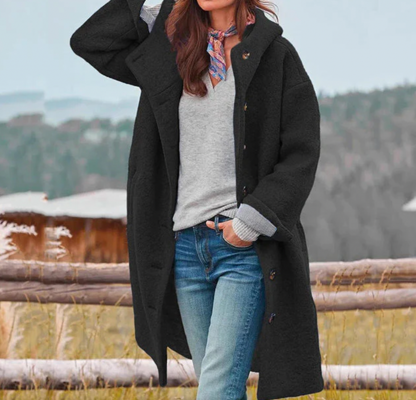 Women's long sleeve loose winter windbreaker coat