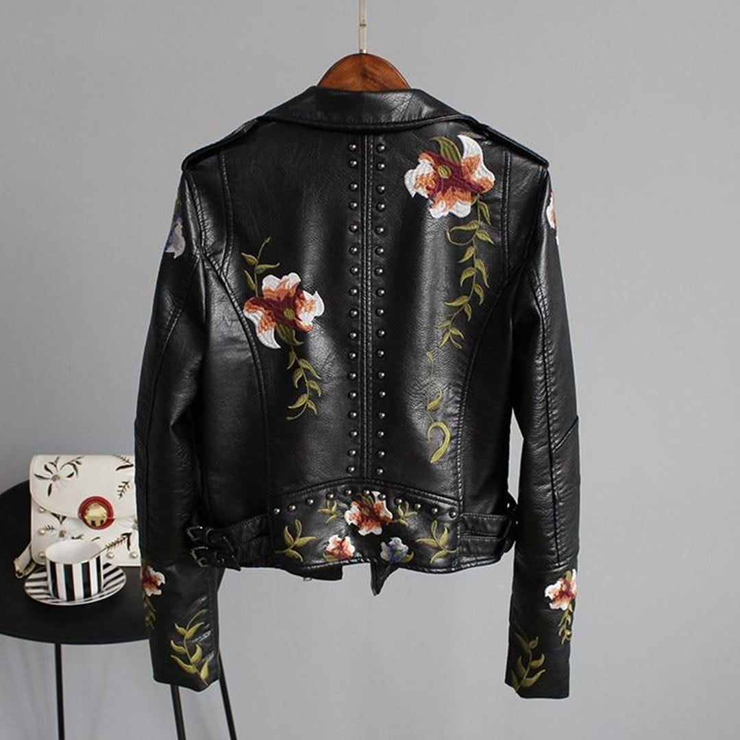 Women's short polyurethane leather jacket