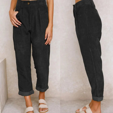 High waist corduroy pants for women