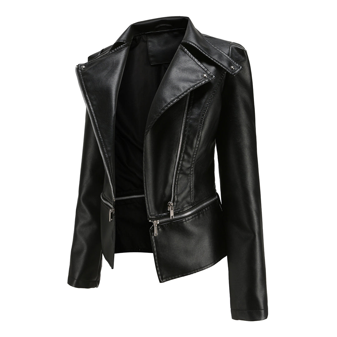 Women's detachable hem leather jacket