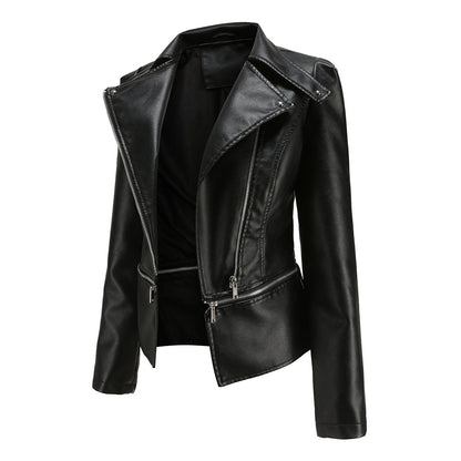 Women's detachable hem leather jacket