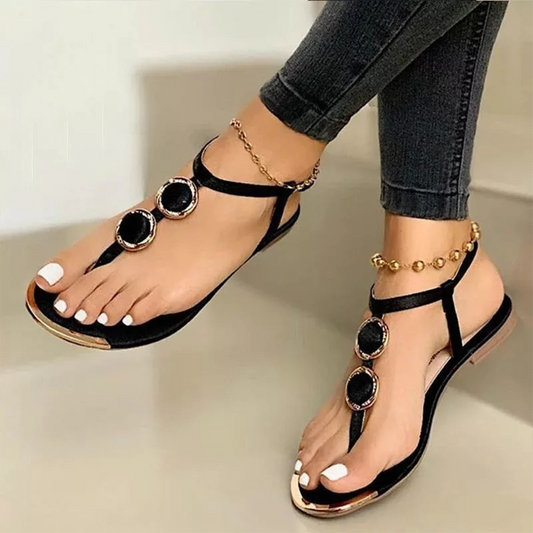Embellished Strap Flat Sole Thong Sandals