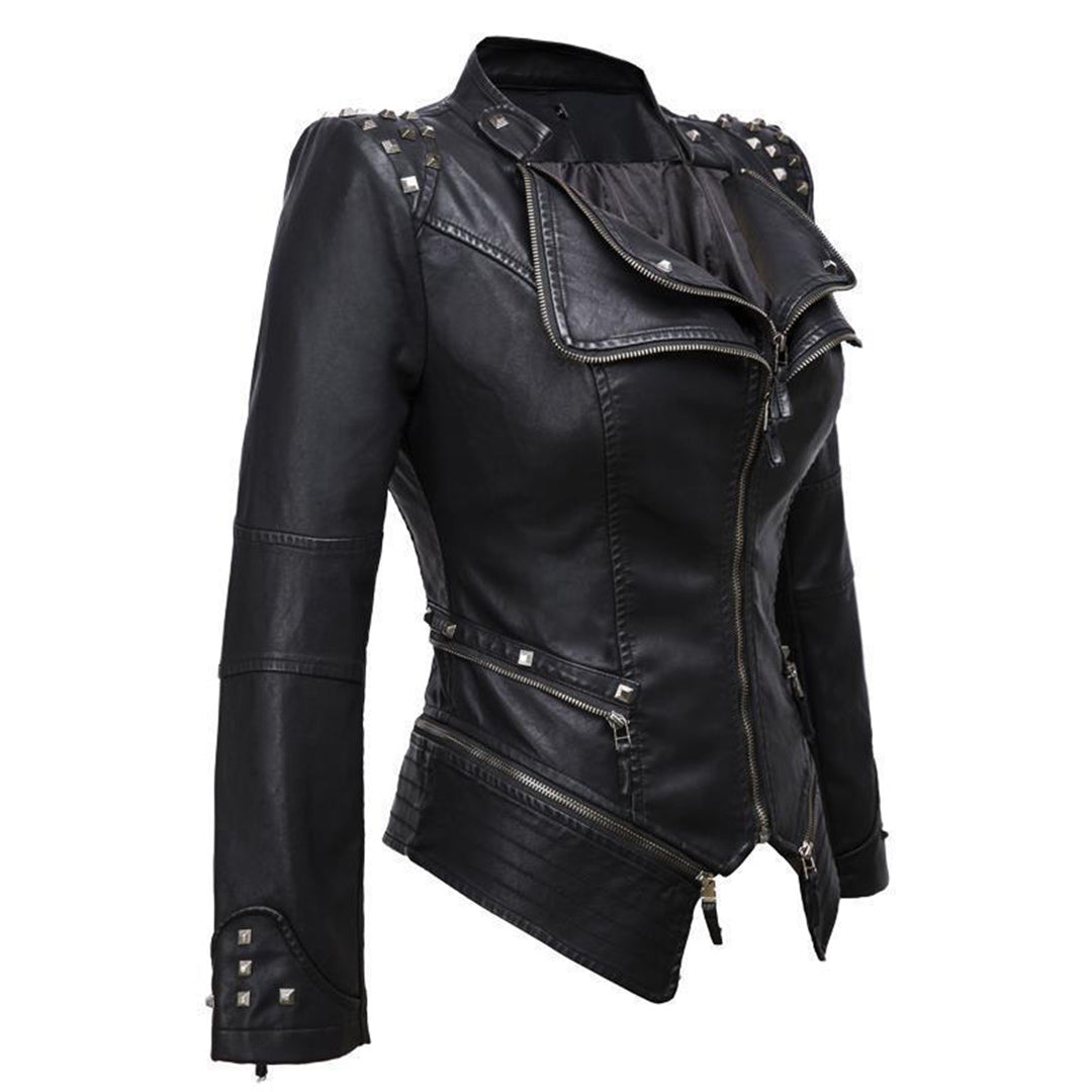 Women's rivet leather jacket