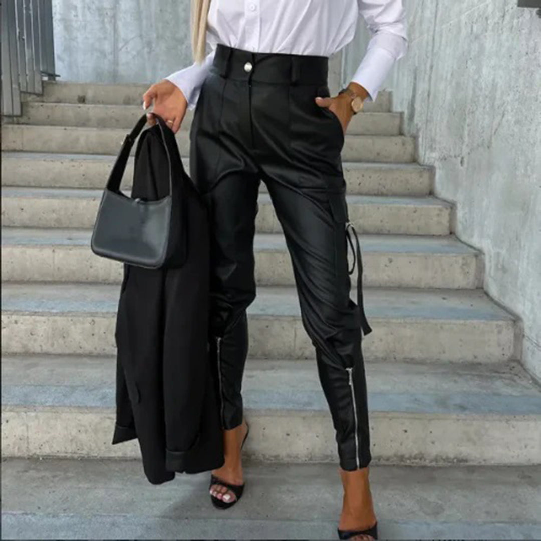 Slim high-waist cargo pants for women