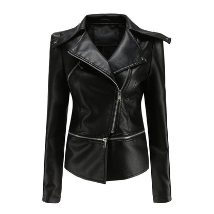 Women's detachable hem leather jacket