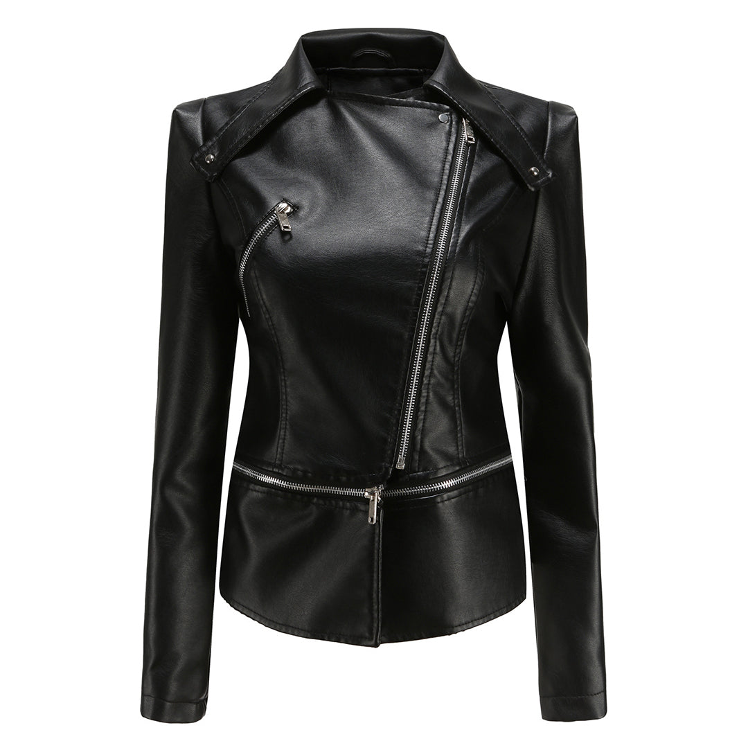 Women's detachable hem leather jacket