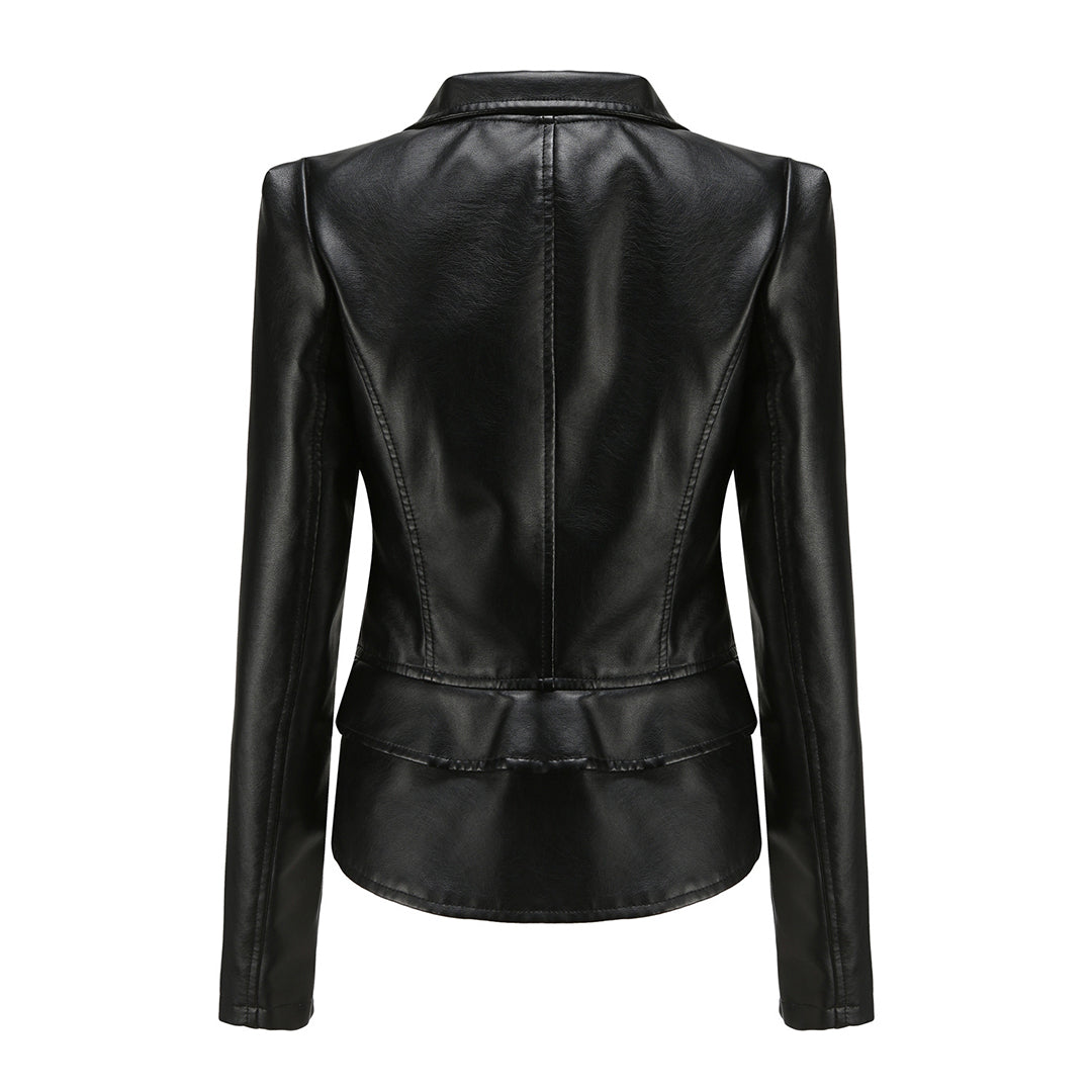 Women's detachable hem leather jacket