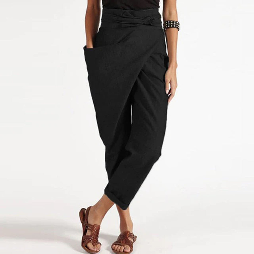 Women's irregular lace-up nine-point casual pants