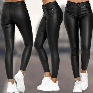 Casual slim fit leather pants for women