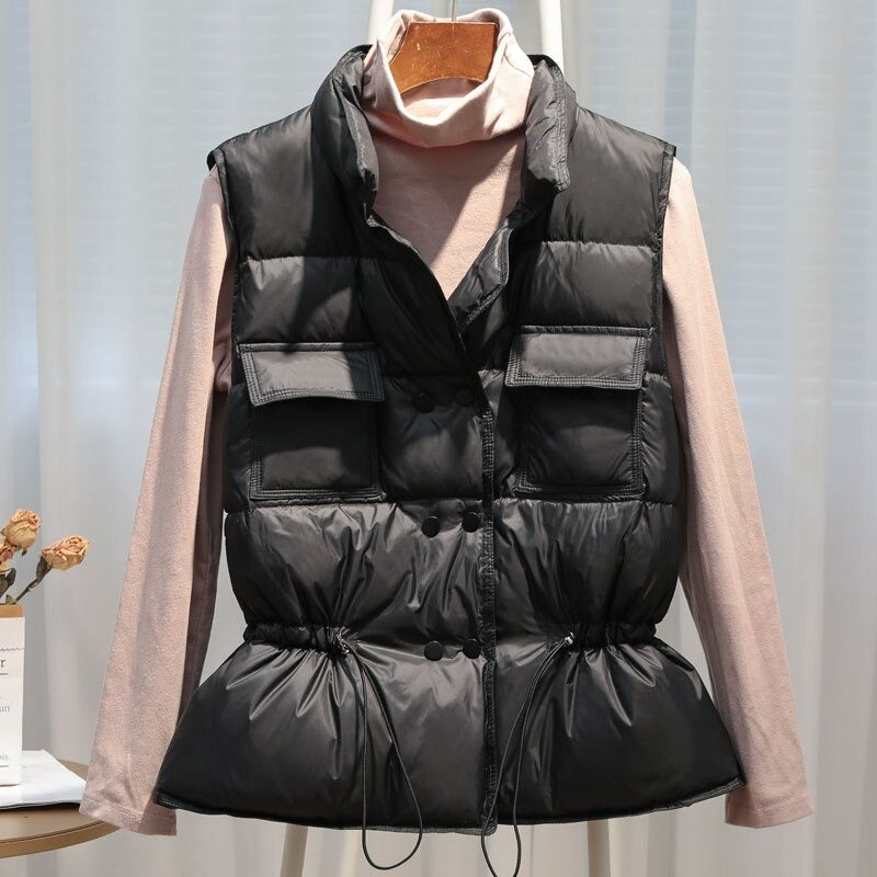 Quilted Drawstring Waist Puffer Vest 