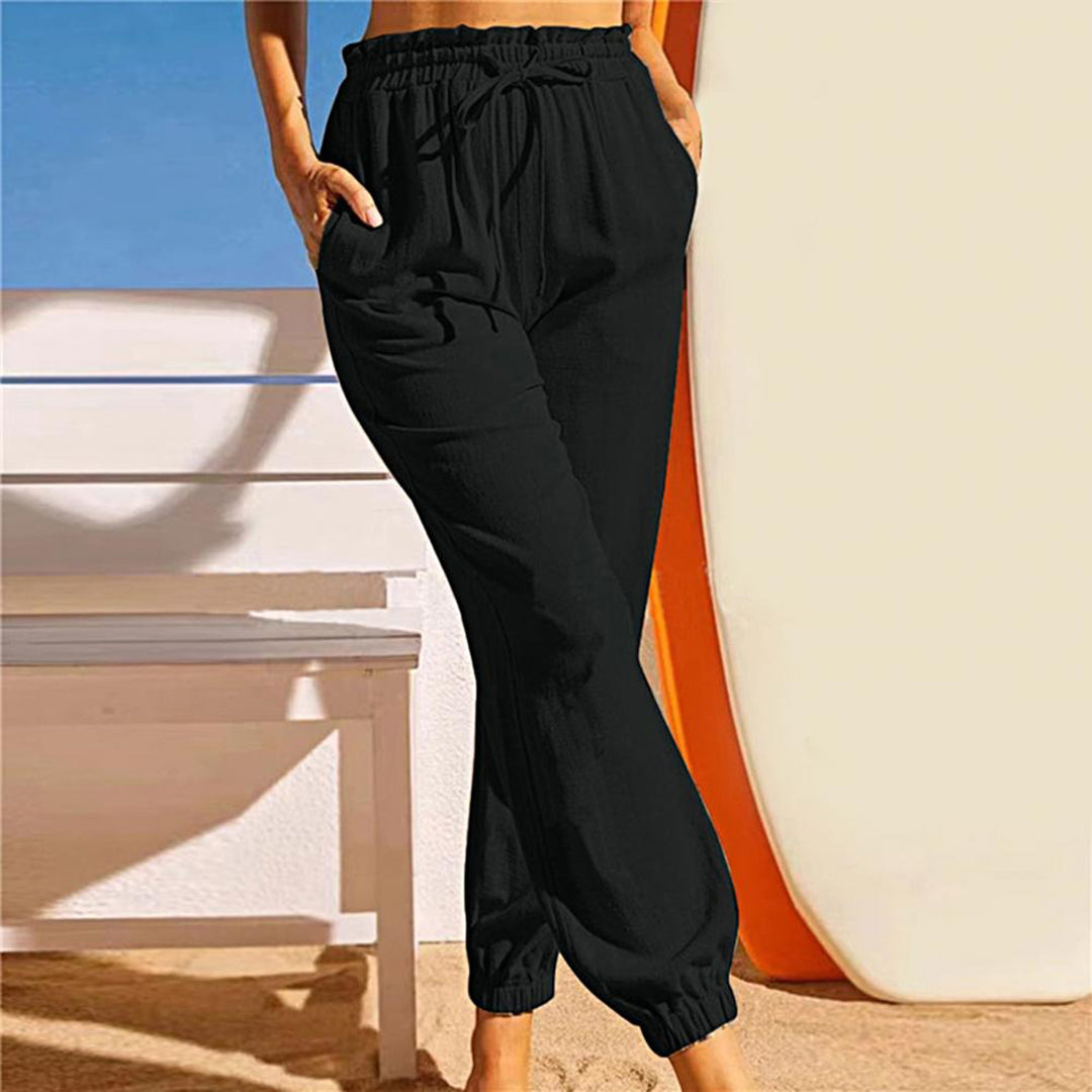 Casual elastic lotus leaf pants for women