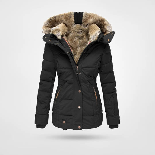 Malia - fur collar women's zip-up long-sleeve hooded jacket