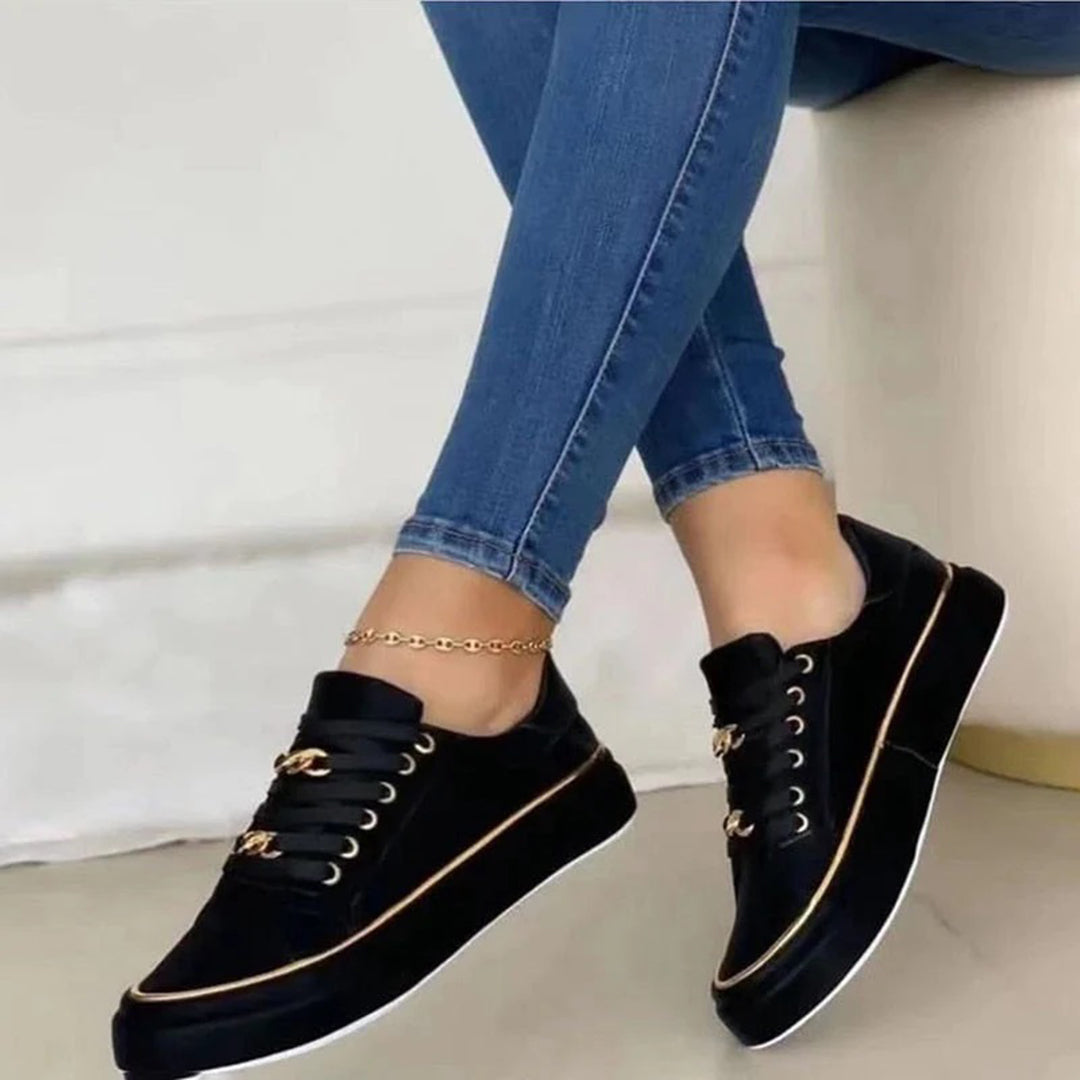 Cushioned Comfort Low-Top Trainers with Gold Accents