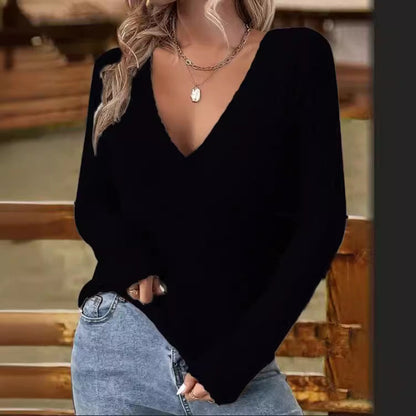 Women's deep v-neck ribbed crossover sweater