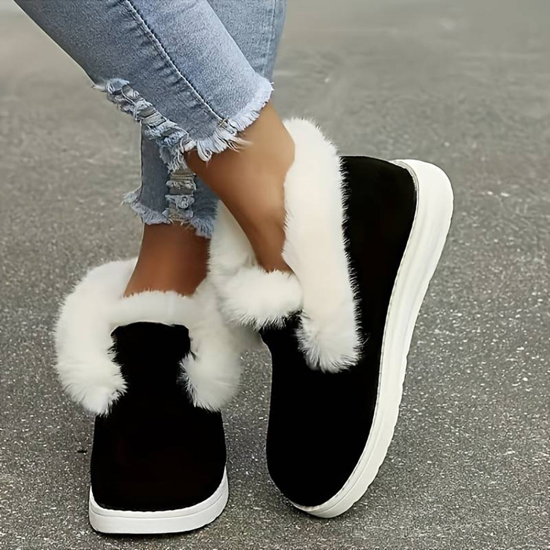 Women's winter flat cake thick-soled velvet slip-on snow boots